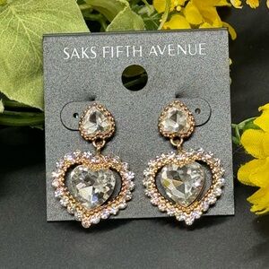 Elegant Saks Fifth Avenue Heart Crystal Post With Drop Crystal Heart Earrings